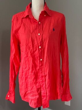 Polo by Ralph Lauren Bright Red Long-Sleeve Button-Down Shirt with Navy Pony